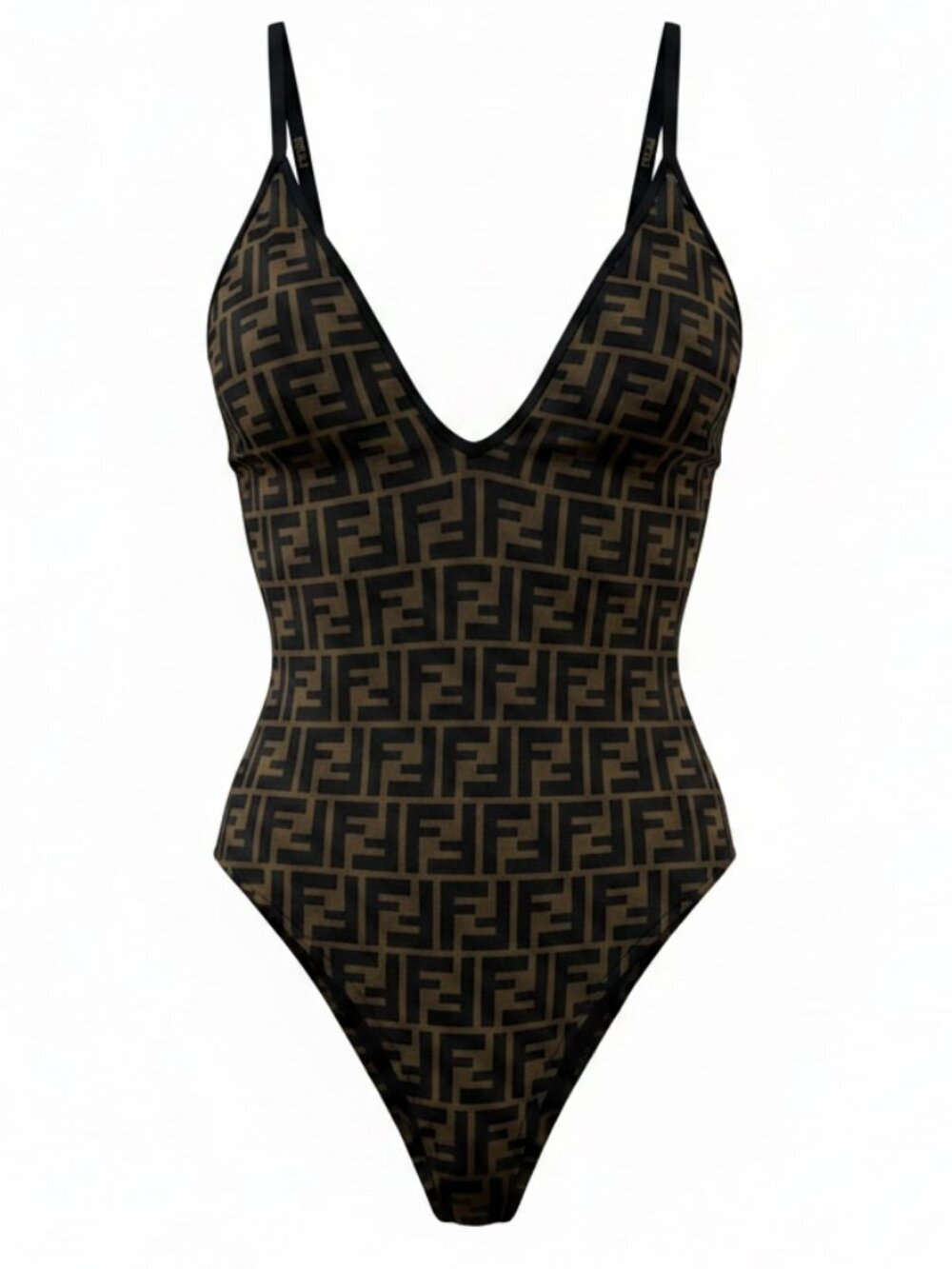 Fendi Roma Swimsuit Women One Piece Black Brown Size Small Logo